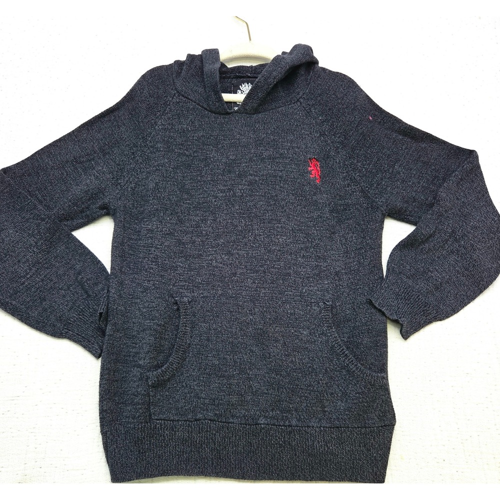 English Laundry Boys Charcoal Gray Knit Hoodie Lion Crest Size 5/6